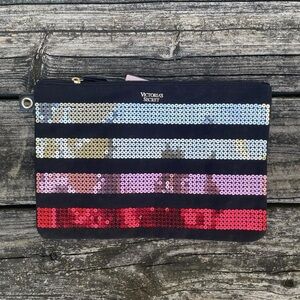 Victoria's Secret Sequin Stripe Cosmetic Bag - Black, Blue, Pink, Red